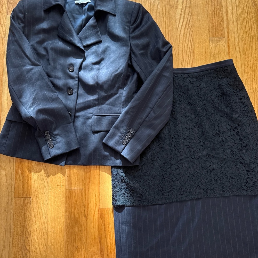 Asks fifth avenue strip wool lace skirt suit Sz. 10